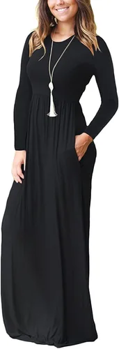 Vista 2 de VIISHOW - Vestido largo para mujer, vestido largo informal de ajuste holgado, manga larga y bolsillos