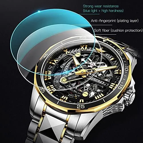 Vista 8 de OLEVS Luxury Automatic Self-Wind Watches for Men, Large Face Tungsten Steel Men's Mechanical Watch with Two Tone Band, 50M Waterproof, Sapphire