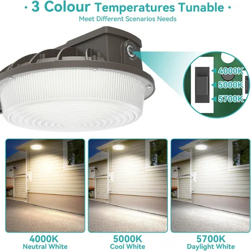 Vista 4 de HiBay Luz LED de granero del atardecer al amanecer con atenuación temporizada, 3CCT 80W 12000LM eqv 400-600W HPS/HID, iluminación de inundación