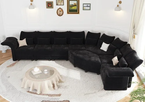 Vista 11 de LLappuil Sofá modular modular de 96 pulgadas, sofás seccionales de esquina pequeños para sala de estar con otomana de almacenamiento de 6 lados Negro