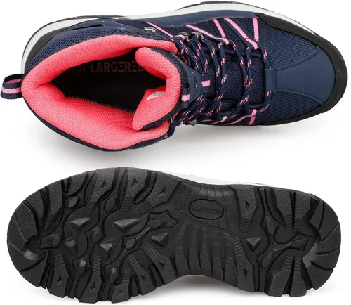 Vista 3 de LARGERED Botas de senderismo impermeables para mujer, botas de senderismo al aire libre, senderismo, campamento, senderismo