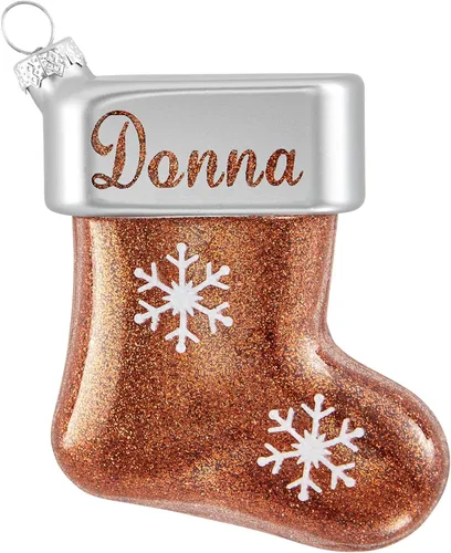 Vista 17 de Let's Make Memories Adorno de Navidad personalizado, cristal con forma de calcetín con purpurina, nombre grabado con láser, tono de joya, adorno