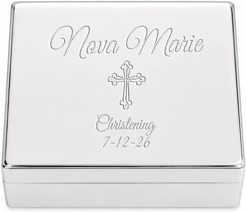 Vista 21 de Cherished Moments Joyero rectangular de dedicación de bebé personalizado Dedicación de plata