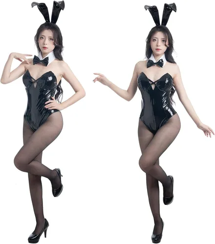 Vista 4 de CR ROLECOS Disfraz de conejito para mujer, traje de una pieza para cosplay de Senpai