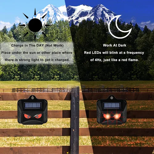 Vista 3 de Phosooy Paquete de 6 unidades repelentes solares de animales, ojos depredadores, centinelas disuasorias de animales con luces LED rojas parpadeantes