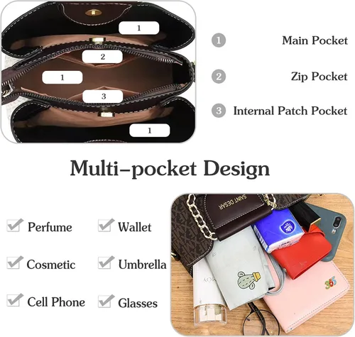 Vista 5 de Elegante bolso de mano para mujer, bolso cruzado de cuero sintético para mujer, bolso bandolera de moda con asa superior, bolso pequeño
