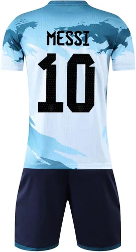 Vista 9 de Casmyd Me-Ssii 10 - Camiseta de fútbol argentina y pantalones cortos para niños y jóvenes 2022 para la Copa Mundial de Fútbol Deportivo Kit
