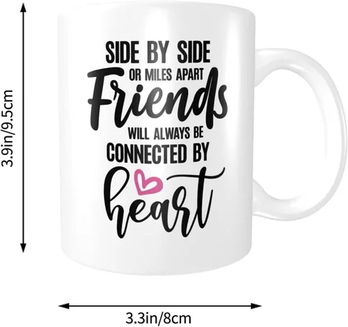 Vista 2 de Taza de café de regalo para mejores amigos, con texto en inglés "Friends Will Always Be Connected by Heart", para cumpleaños, Navidad y mejores
