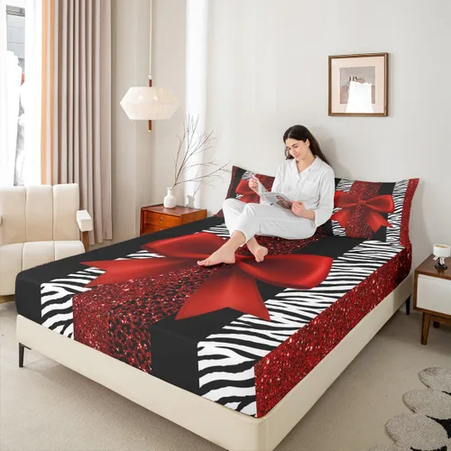 Vista 2 de Sábana bajera ajustable para niños, tamaño individual, diseño de cebra y leopardo con purpurina, decoración de habitación para niñas y mujeres, A1