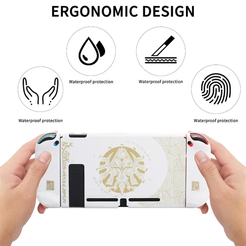 Vista 5 de HYPERCASE White of Zelda Switch OLED Dockable Case for Console & Joycon, Anti-Scratch Switch OLED Protective Cover Skin with Screen Protector & 2