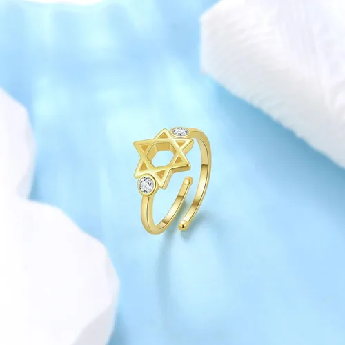 Vista 38 de Jewmon Anillo de plata de ley con estrella de David para mujer – Anillo ajustable Magen David – Amuleto Wicca – Regalos judíos