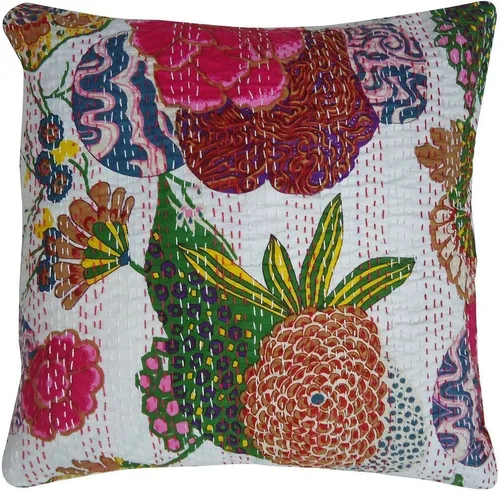 Vista 23 de Funda decorativa chic bohemia hippie para sofá, funda de almohada hecha a mano con frutas Kantha, de algodón, fundas de almohada bohemias