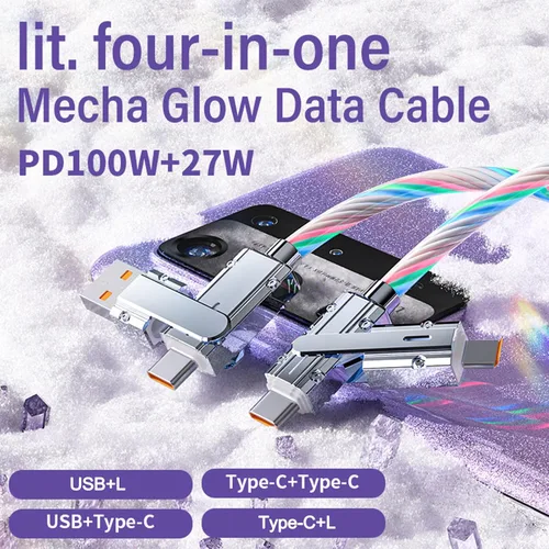 Vista 2 de Cable USB PD cargador rápido iluminado (USB 4 en 1 azul), soporta transferencia de datos, se puede utilizar como luz nocturna, longitud del cable