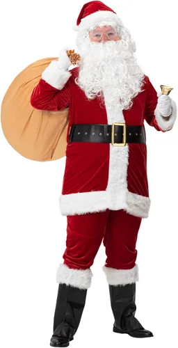 Vista 2 de Sunolga Disfraz de Papá Noel disfraz de Papá Noel traje de terciopelo de Papá Noel 11 piezas de disfraces de Navidad para adultos y hombres sombrero
