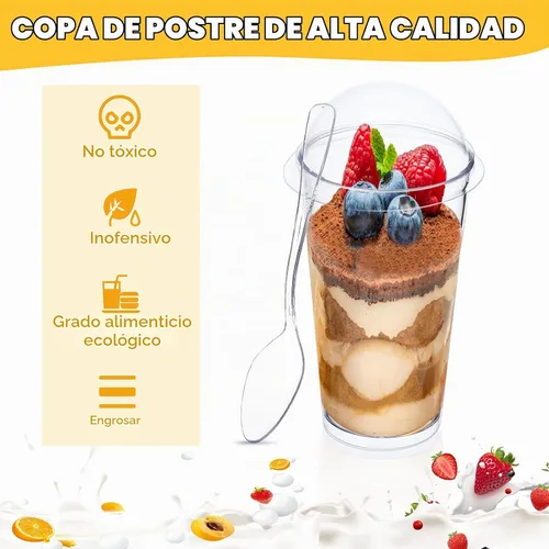 Vista 3 de Nuogo - Paquete de 100 mini tazas de postre de 3 onzas con tapas y cucharas