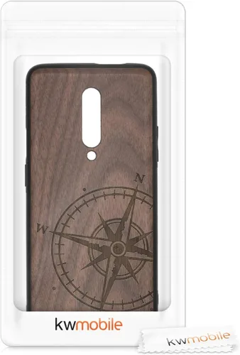 Vista 6 de kwmobile Funda de madera compatible con OnePlus 7 Pro - Funda - Brújula de navegación marrón oscuro