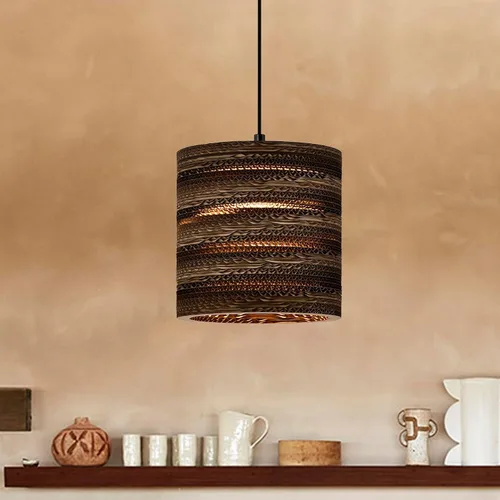 Vista 2 de Edvivi Lámpara colgante con pantalla cilíndrica de papel de estilo nórdico, 1 lámpara de araña de cartón marrón natural de 7.75 pulgadas