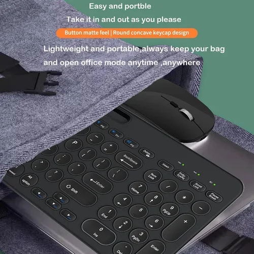 Vista 5 de Combo de teclado y mouse inalámbricos con soporte para tableta de teléfono, modo dual recargable (Bluetooth 5.0 y 3.0 +2.4G) mouse silencioso