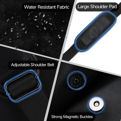 Vista 6 de VX VONXURY Bolsa de mensajero para hombre, piel sintética de 14 pulgadas, maletín para laptop para trabajo y escuela, café, Piel sintética negra