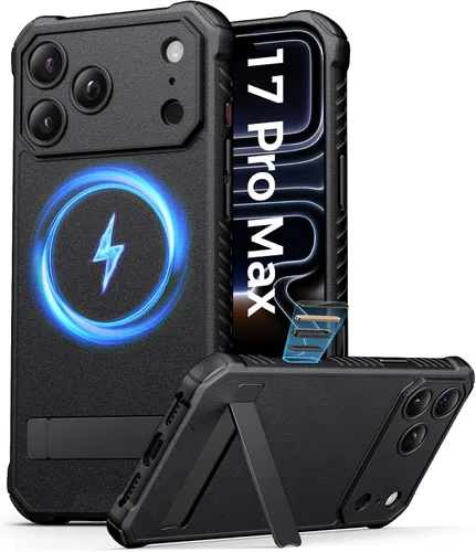 Vista 11 de ASAFCASE - Funda para iPhone 17 Pro con soporte, compatible con MagSafe, color negro Camera Control Button, Military Grade Shockproof, Full Camera
