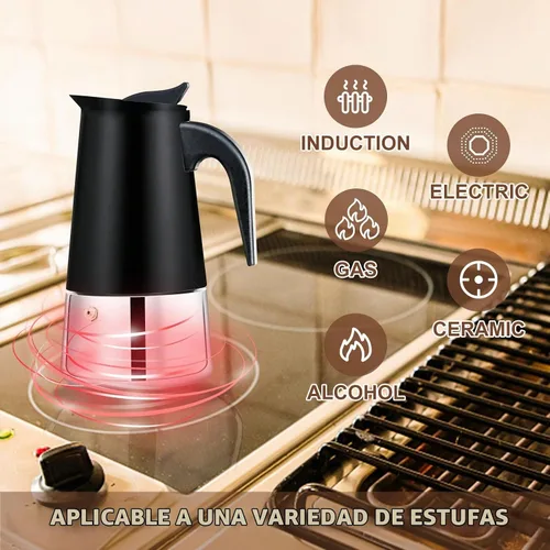 Vista 5 de Estufa de 2 tazas de acero inoxidable, cafetera italiana, capacidad para café moca, cocina clásica de inducción para el hogar y campamento, 3.3