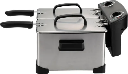 Vista 3 de PantryPro Freidora eléctrica de acero inoxidable de 4 litros/4.2 cuartos de galón, 1800 W, control de temperatura doble, 2 canastas, filtro de olor