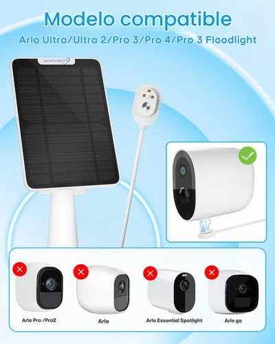 Vista 3 de Cargador de panel solar de 6 W compatible con cámara de seguridad Arlo Ultra/Ultra 2/Pro 3/Pro 4/Pro 3 Floodlight, paneles solares de carga IP65