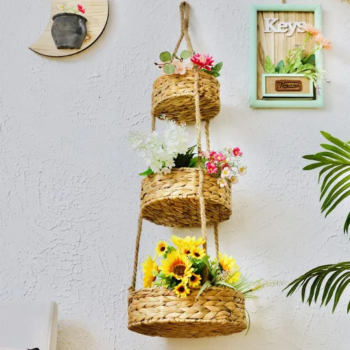 Vista 6 de KINGWILLOW - Cesta colgante de frutas de 3 niveles, soporte para plantas