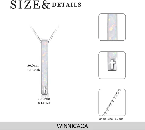 Vista 4 de WINNICACA Collares de barra para mujer, collar de ópalo de plata esterlina para mujer, collar de barra vertical, collar de fe esperanza, amor