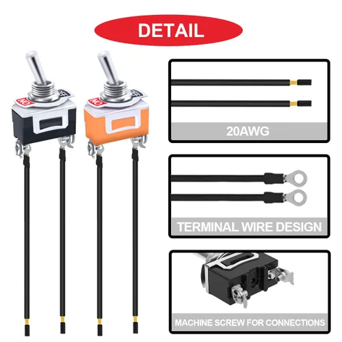 Vista 3 de 10 interruptores de palanca de 20 A 12 V CC, resistente al agua, 15 A, 250 V, CA, 20 A, 125 V CA, SPST, 2 pines de encendido/apagado para auto