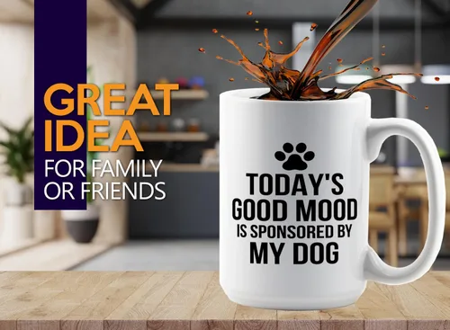 Vista 2 de Animal lover Coffee Mug 15oz White -Is sponsored by my dog - Funny Witty Pet Owner Dogs Fur Puppy Doggy