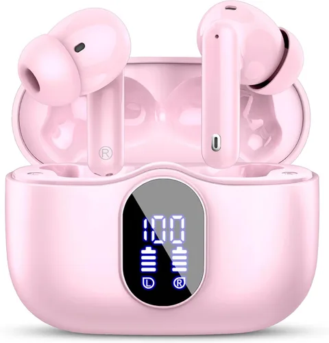 Vista 13 de Auriculares inalámbricos, Auriculares Bluetooth 5.4 con graves estéreo, Auriculares intrauriculares con micrófono de cancelación de ruido y pantalla
