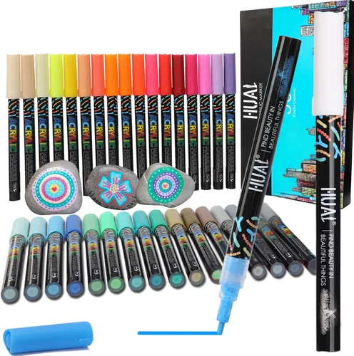 Vista 8 de HUAL Bolígrafos de pintura acrílica de doble punta, 24 colores finos y marcadores de punta de pincel para artistas profesionales, manualidades
