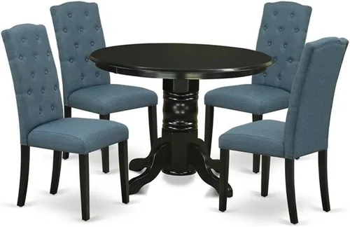 Vista 9 de East West Furniture SHCE3-BLK-21 - Juego de mesa de comedor moderno de 3 piezas que contiene una mesa de cocina redonda con pedestal y 2 sillas