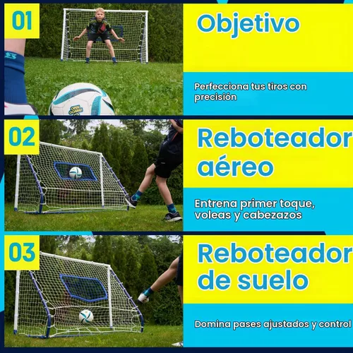 Vista 3 de Open Goaaal Portería de rebote de fútbol 3 en 1 – 4 pies x 6 pies – Modos de ángulo ajustables para ejercicios de disparo – Configuración de paso al