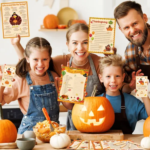 Vista 6 de Harloon Juego de 172 piezas de juegos de Acción de Gracias con lápices para familia y adultos, pavo, otoño, calabaza, búsqueda de palabras, juego