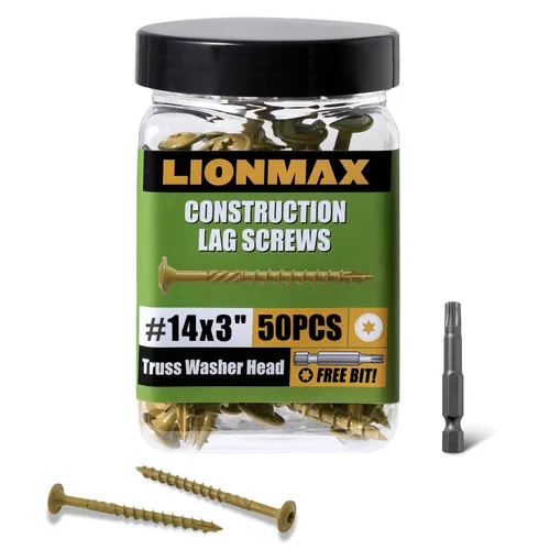Vista 22 de LIONMAX Tornillos de retraso de 2-1/2 pulgadas, tornillo de madera estructural #14 x 2-1/2, 50 tornillos de construcción resistentes, resistentes a