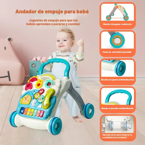 Vista 3 de Sit to Stand Baby Walker Toy - Centro de actividades con música y luz Azul