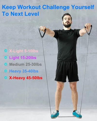 Vista 3 de Banda de ejercicio de resistencia con asas, banda de entrenamiento para terapia física, entrenamiento de fuerza, gimnasio en casa, fitness