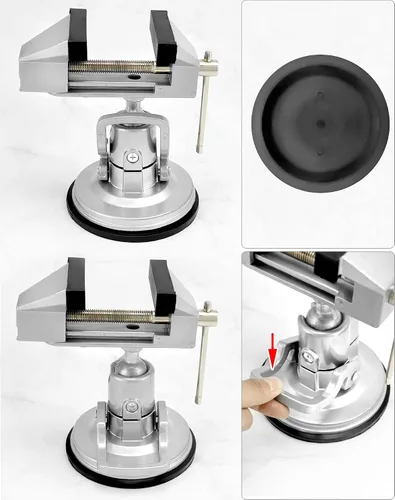 Vista 5 de QWORK Tornillo de base de vacío portátil con rotación multiángulo, tornillo de pivote de 3.15 pulgadas de ancho de mandíbula tornillo de banco