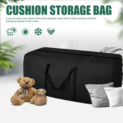 Vista 2 de Bolsa de almacenamiento para cojines de patio, 68 pulgadas, extra grande, impermeable, para exteriores, con cremalleras y asas para muebles