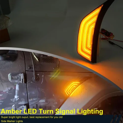 Vista 6 de Luces direccionales LED de marcador lateral para J'eep Wrangler 2018-2023, J'eep Gladiator 2020-2023, lente transparente, guardabarros delanteros