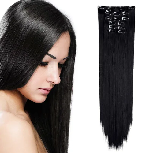 Vista 8 de Onedor Extensiones de cabello sintético liso con clip de 24 pulgadas. 7 piezas individuales para múltiples estilos.4.94 oz (1001#-blanco)