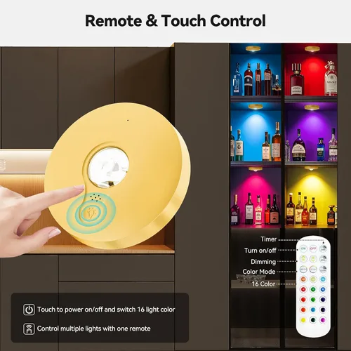 Vista 4 de Luces LED recargables con control remoto, paquete de 3 luces magnéticas para debajo del gabinete, luces LED accionadas a pila de 1500mAh