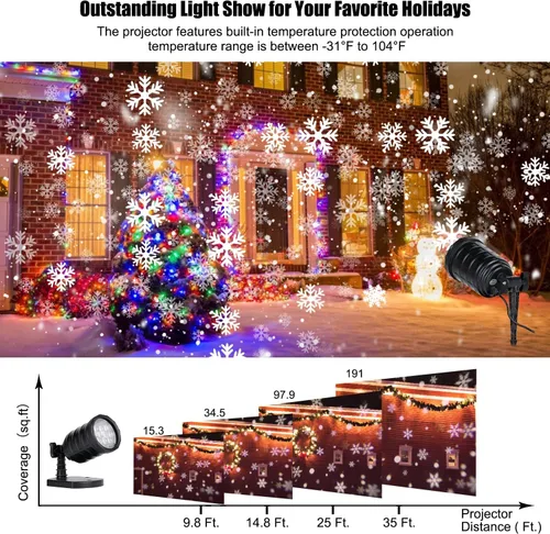 Vista 5 de Luces de proyección de copo de nieve de Navidad - Luces LED de espectáculo de nevada para exteriores, impermeables, decoración de paisaje para Negro