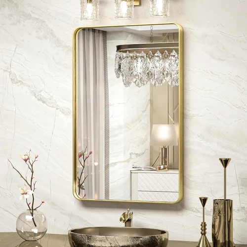 Vista 101 de TokeShimi Espejo de pared de baño de níquel cepillado de 20 x 30 pulgadas, marco de metal, esquina redonda, rectangular, para decoración del hogar
