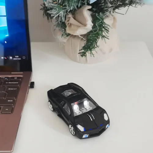 Vista 7 de Ratón inalámbrico, ratón deportivo para automóvil con faros LED, receptor USB, mouse inalámbrico en forma de coche para computadoras, laptop, Mac