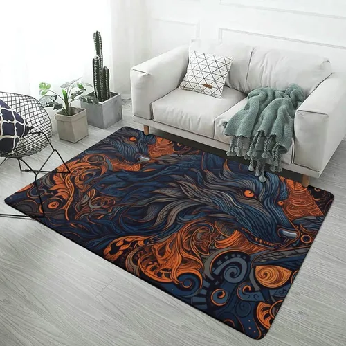 Vista 16 de Alfombra de arte de mitología nórdica de lobo Fenrir, tapete divertido regalo para decoración del hogar para dormitorio, sala de estar, alfombra
