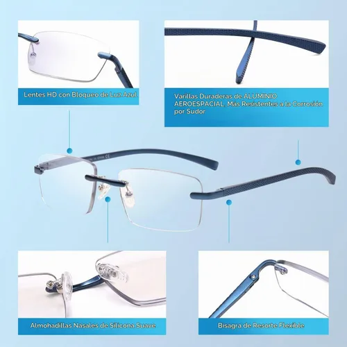 Vista 6 de Missfive Gafas de lectura progresivas multienfoque de aluminio mejoradas, para hombres, lectores multifocales sin montura con bloqueo de luz azul