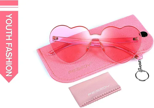 Vista 4 de FEISEDY Gafas de sol sin montura en forma de corazón para mujer, gafas de amor a la moda B2419